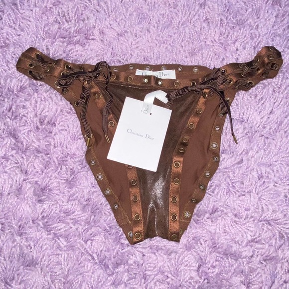 *SOLD* NWT Galliano Christian Dior VTG 2003 Brown Faux Leather Lace Up Bikini - Picture 10 of 12